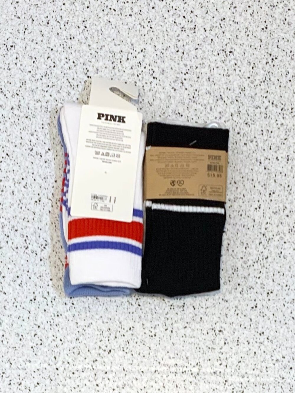 2X Victoria's Secret PINK 2 Pack Crew Socks NWT Black Grey Blue Stars 4 PAIR